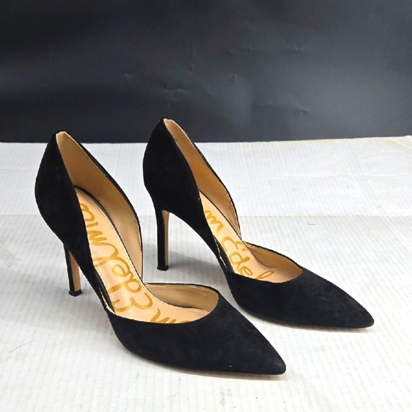Sam Edelman Black Suede Harlie Heels 8 - Picture 1 of 7